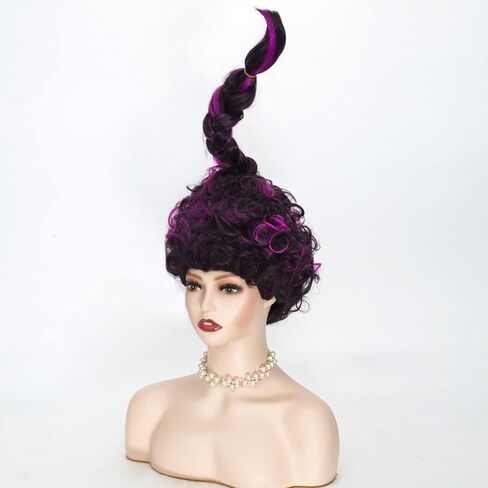 Mary Wig for Women Black Mix Purple Curly Synthetic Braided Wig Halloween Costume Party Cosplay Wig in Kuwait