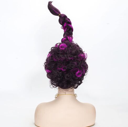 Mary Wig for Women Black Mix Purple Curly Synthetic Braided Wig Halloween Costume Party Cosplay Wig in Kuwait