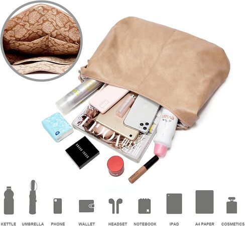 Ashioup Hobo Bags for Women Soft PU Leather Shoulder Bag Vintage Slouchy Handbag with Zipper in Kuwait