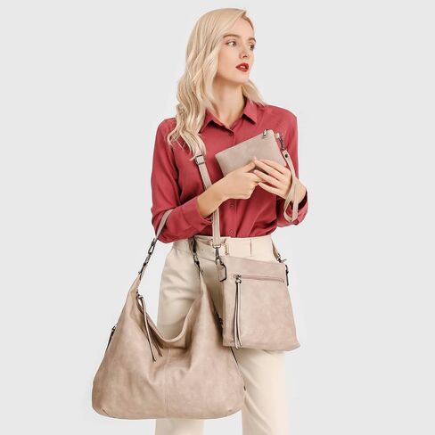 Ashioup Hobo Bags for Women Soft PU Leather Shoulder Bag Vintage Slouchy Handbag with Zipper in Kuwait