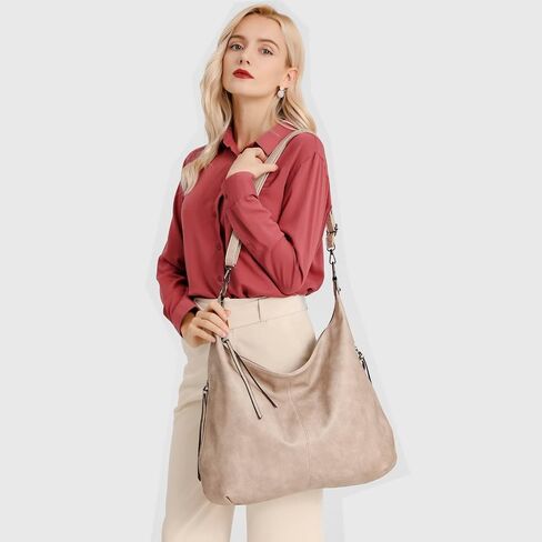 Ashioup Hobo Bags for Women Soft PU Leather Shoulder Bag Vintage Slouchy Handbag with Zipper in Kuwait