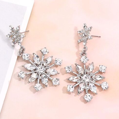 Christmas Snowflake Earrings for Women Girls Holiday Rhinestone Snowflake Dangle Earring Studs Festive Xmas Costume Earring Gifts in Saudi Arabia