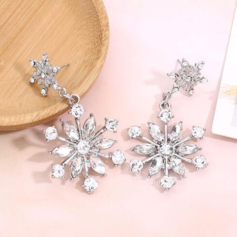 Christmas Snowflake Earrings for Women Girls Holiday Rhinestone Snowflake Dangle Earring Studs Festive Xmas Costume Earring Gifts in Saudi Arabia