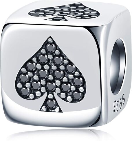 Dice-Shaped Number 0-9 Charms and Poker 4-Suits Beads, 925 Sterling Silver Square Cube Charms with CZ fits European Women Bracelet, Gifts for Birthday/Family/Lover in Kuwait