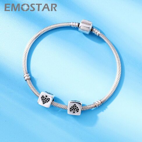 Dice-Shaped Number 0-9 Charms and Poker 4-Suits Beads, 925 Sterling Silver Square Cube Charms with CZ fits European Women Bracelet, Gifts for Birthday/Family/Lover in Kuwait