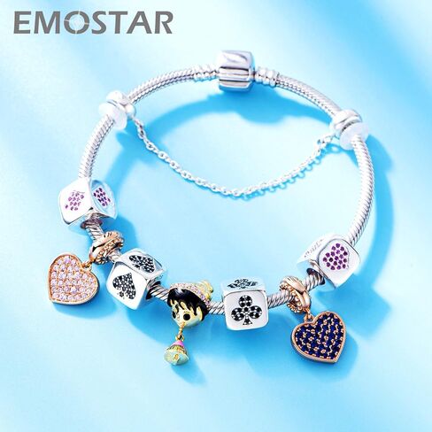 Dice-Shaped Number 0-9 Charms and Poker 4-Suits Beads, 925 Sterling Silver Square Cube Charms with CZ fits European Women Bracelet, Gifts for Birthday/Family/Lover in Kuwait