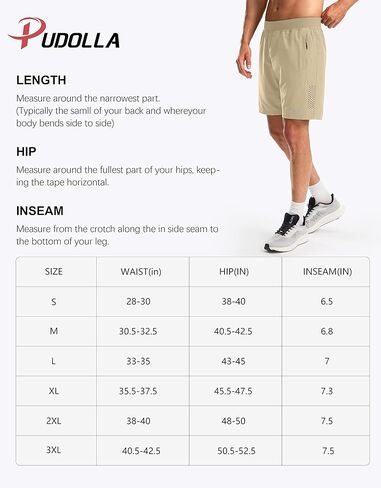 شورت Pudolla للجري للرجال مع 3 جيوب بسحاب خفيف الوزن 7 بوصة شورت رياضي للرجال رياضي للمشي لمسافات طويلة in Kuwait