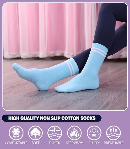 جوارب MQELONG للنساء، جوارب البيلاتس مع مقابض، جوارب يوجا غير قابلة للانزلاق للنساء، جوارب باليه باري، للتمارين الرياضية in Kuwait