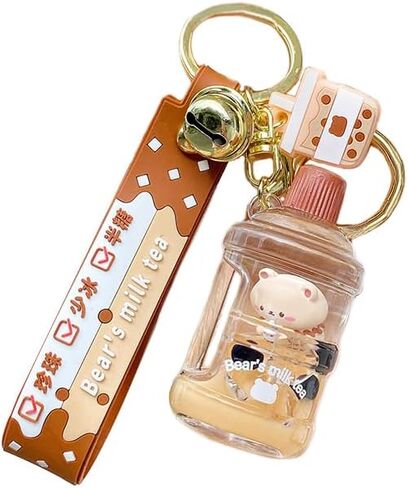 PonPom Cute Bubble Tea Keychain Boba Bear Key Ring Pendant Doll for Girl in Saudi Arabia