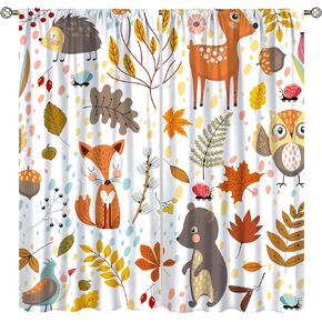 YCness Kids Boys Girls Curtains, Jungle Animal Autumn Forest Cartoon Deer Rabbit Fox Owl Print Pattern Window Drapes for Nursery Baby Bedroom Playroom Living Room 2 Panel Sets,42x45 Inch in Kuwait