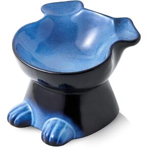 Nihow Dog Food & Water Bowl Set: Elevated Ceramic Dog Bowls for Medium/Small Size Dog - Food Safe Raised Puppy Bowls - Vivid Blue Pet Bowl for Protecting Pet's Spine (Set of 2)