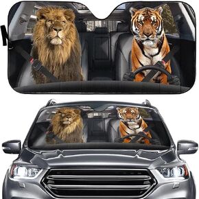 مظلة سيارة مضحكة على شكل أسد نمر، مظلة شخصية لمحبي الحيوانات، مظلة شمسية مخصصة، ظل شمسي تلقائي، كتل عاكسة للأشعة فوق البنفسجية لشاحنة سيارات الدفع الرباعي (57 × 27.5 بوصة) in Kuwait