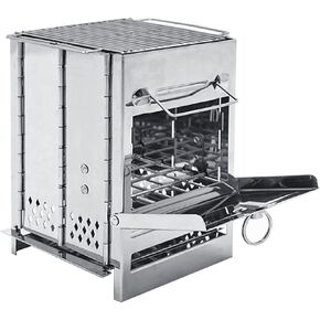 DZRZVD Camping Wood Stove with Grill,Collapsible Backpacking Burner,Small Stainless Steel Firebox with Handles,Portable Solo Stove,Ultralight Rocket Stove for Outdoor Cooking Hiking Hunting Fishing