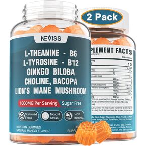 علكات تركيز L-Tyrosine خالية من السكر، أقصى قوة لصحة الدماغ مع L-Theanine، Ashwagandha، فيتامين B6، B12، الجنكة بيلوبا، الرهوديولا الوردية، فطر عرف الأسد، للتركيز والذاكرة، 120 قيراط in Kuwait