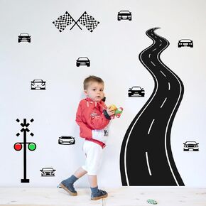 Large Road Wall Sticker Road Sign Peel and Stick Wall Decals Race Car Wall Stickers Removable Track Highway Vinyl Stickers Traffic Cars Sport Wall Decals for Kids Room Boys Bedroom Decor in Kuwait