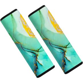 غطاء وسادة حزام مقعد السيارة من موكيوالا، عبوة من قطعتين ناعمة لحزام امان السيارة وسادة كتف للبالغين والاطفال، مناسب لحزام مقعد السيارة وشنطة الظهر وشنطة الكتف (لون اخضر رخامي) in Kuwait