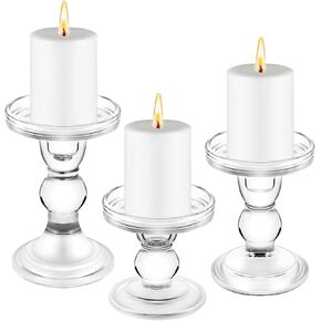 دينيك حامل شموع زجاجي مكون من 3 قطع، حوامل شموع كريستال شفافة للشموع المدببة والشموع الصغيرة، للمنزل وطاولة العشاء وحفلات الزفاف وديكور المنزل in Kuwait