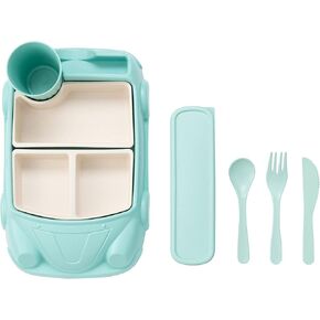 Kids garden Car Plate 8Pcs/Set Bamboo Children Dinnerware Sets - Dishwasher/Microwave Safe Includes Cutlery, Beautiful Plate, Separable Bowls & Cup Happy MealTime, Light Green, YK-001 in Saudi Arabia
