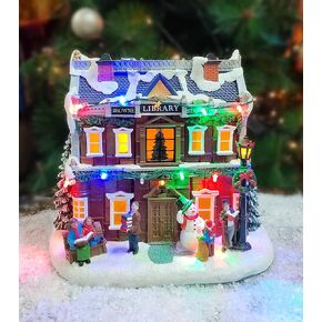 MOMENTS IN TIME 8.39"H Vintage Browne Station Library - LED Lights, 8 Classic Carols Christmas Music, Battery Operated Christmas Village - Hand-Painted Polyresin in Kuwait