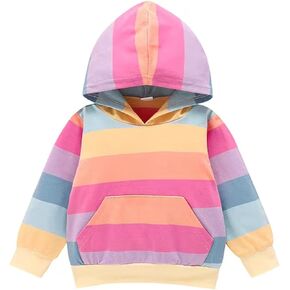 سويت شيرت DUBASAM للأطفال الصغار بألوان قوس قزح وأكمام طويلة مع سترة بجيب الكنغر وملابس خريف وشتاء in Kuwait