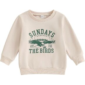 Gueuusu Toddler Baby Girl Boy Game Day Clothes Sundays Are for the Birds Sweatshirt Long Sleeve Eagle Print Pullover Top (Beige1, 2-3 Years) in Kuwait
