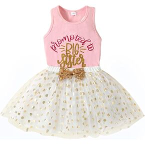 LYQTloml طفل أطفال طفل الفتيات الفتيات ملابس الأخت الكبرى طويلة الأكمام تي شيرت تانك الأعلى نقطة شبكة توتو 2 قطعة مجموعة كيرت in Kuwait