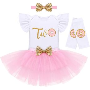 IDOPIP Baby Girls Donut 1/2 1st 2nd 3rd Birthday Outfit Romper Tutu Skirt Headband Leg Warmers for Cake Smash Photo Shoot