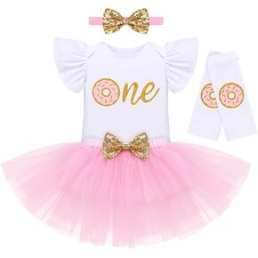 IDOPIP Baby Girls Donut 1/2 1st 2nd 3rd Birthday Outfit Romper Tutu Skirt Headband Leg Warmers for Cake Smash Photo Shoot in Kuwait
