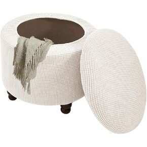 FUANGUI Round Ottoman Cover Stretch Storage Round Ottoman Slipcover Jacquard Folding Storage Round Ottoman Cover Footrest Stool Slipcover Footstool Protector Cover with Elastic Bottom, 15 in Kuwait