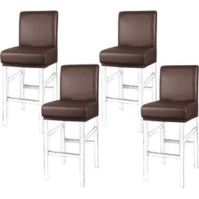 PiccoCasa Waterproof Bar Stool Covers, Faux Leather Pub Counter Height Side Chair Covers with Elastic Band Black 4Pcs