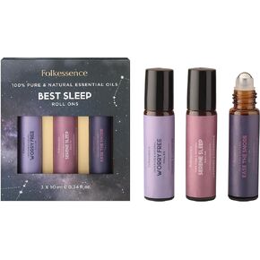 Folkulture Essential Oil Roll On Set of 3, Calm Roll On Blends for Skin, Massage, Relaxation Essential Roller Gift for Women and Men, Peppermint, Eucalyptus, Orange, Lavendar Roll On Set (Sleep)