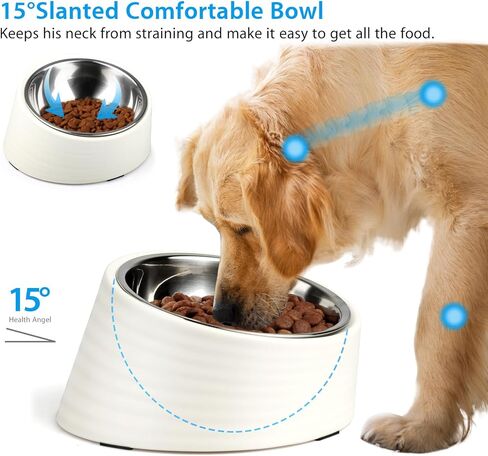 Tilted Angle Dog Bowl, 15° Slanted Stainless Steel Dog Cat Food Bowl, Non-Slip & Non-Spill Pet Feeder with Elevated Detachable Melamine Stand, Easy to Get Food Dog Dish, Small 0.5 Cup Black in Kuwait
