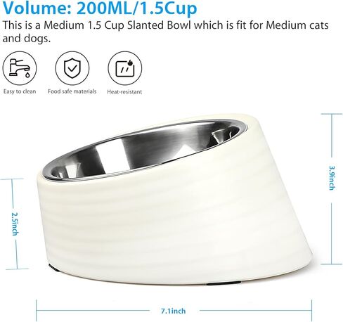 Tilted Angle Dog Bowl, 15° Slanted Stainless Steel Dog Cat Food Bowl, Non-Slip & Non-Spill Pet Feeder with Elevated Detachable Melamine Stand, Easy to Get Food Dog Dish, Small 0.5 Cup Black in Kuwait