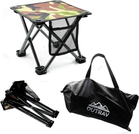 Outrav Camping Stool - Outdoor Travel Folding Small Chair - Portable Stool for Camping, Fishing, Hiking, Gardening, & Beach - Heavy Duty, Lightweight Easy to Carry Camping Seat with Carry Bag in Kuwait