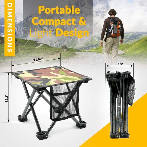 Outrav Camping Stool - Outdoor Travel Folding Small Chair - Portable Stool for Camping, Fishing, Hiking, Gardening, & Beach - Heavy Duty, Lightweight Easy to Carry Camping Seat with Carry Bag in Kuwait