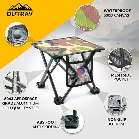 Outrav Camping Stool - Outdoor Travel Folding Small Chair - Portable Stool for Camping, Fishing, Hiking, Gardening, & Beach - Heavy Duty, Lightweight Easy to Carry Camping Seat with Carry Bag in Kuwait
