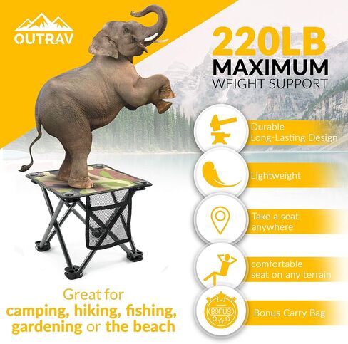 Outrav Camping Stool - Outdoor Travel Folding Small Chair - Portable Stool for Camping, Fishing, Hiking, Gardening, & Beach - Heavy Duty, Lightweight Easy to Carry Camping Seat with Carry Bag in Kuwait