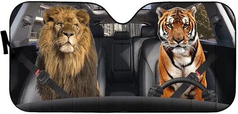 مظلة سيارة مضحكة على شكل أسد نمر، مظلة شخصية لمحبي الحيوانات، مظلة شمسية مخصصة، ظل شمسي تلقائي، كتل عاكسة للأشعة فوق البنفسجية لشاحنة سيارات الدفع الرباعي (57 × 27.5 بوصة) in Kuwait