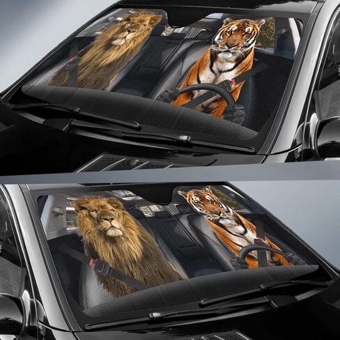 مظلة سيارة مضحكة على شكل أسد نمر، مظلة شخصية لمحبي الحيوانات، مظلة شمسية مخصصة، ظل شمسي تلقائي، كتل عاكسة للأشعة فوق البنفسجية لشاحنة سيارات الدفع الرباعي (57 × 27.5 بوصة) in Kuwait
