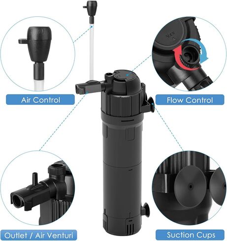 كولايف فلتر حوض السمك من فوماك، فلتر داخلي لخزان الاسماك، فلتر طاقة داخلي من 3 مراحل مع اوضاع تهوية/هطول الامطار لاحواض السمك بسعة 40-120 جالون، معدل تدفق واتجاه قابل للتعديل in Kuwait