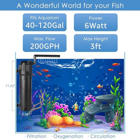 كولايف فلتر حوض السمك من فوماك، فلتر داخلي لخزان الاسماك، فلتر طاقة داخلي من 3 مراحل مع اوضاع تهوية/هطول الامطار لاحواض السمك بسعة 40-120 جالون، معدل تدفق واتجاه قابل للتعديل in Kuwait