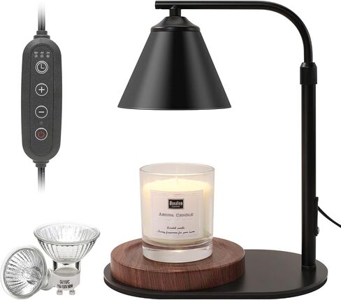 Candle Warmer Lamp, Candle Warmer with Timer & Dimmer, Adjustable Height Candle Lamp with 2 Bulbs Compatible with Jar Candles, Gifts for Mom, Electric Candle Lamp Warmer for Home Decor (Black) in Kuwait