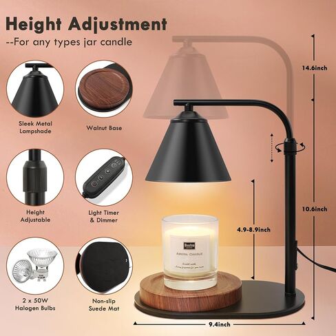 Candle Warmer Lamp, Candle Warmer with Timer & Dimmer, Adjustable Height Candle Lamp with 2 Bulbs Compatible with Jar Candles, Gifts for Mom, Electric Candle Lamp Warmer for Home Decor (Black) in Kuwait