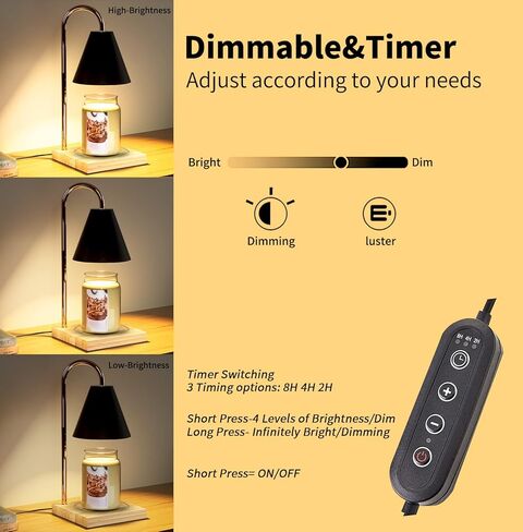 مصباح تسخين الشموع، سخان كهربائي لمصباح الشمعة مع مؤقت، سخان ذوبان الشمع الخافت لشموع البرطمان مع لمبتين، مذيب كهربائي للرائحة، ديكور منزلي وهدية للأم in Kuwait