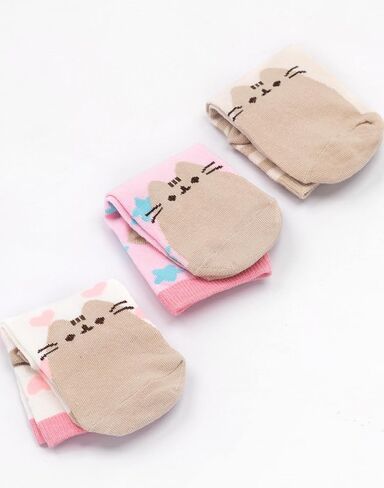 جوارب Pusheen 3 قطع للفتيات والأطفال باللون الوردي والرمادي والأزرق بتصميم قطة متحركة in Saudi Arabia