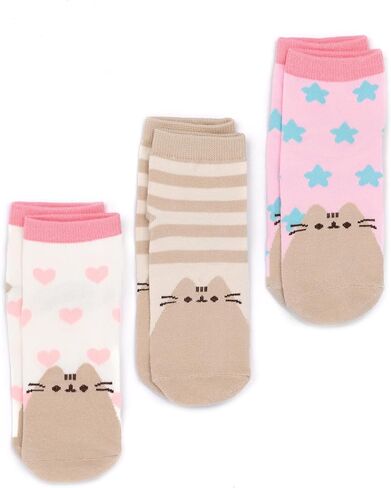 جوارب Pusheen 3 قطع للفتيات والأطفال باللون الوردي والرمادي والأزرق بتصميم قطة متحركة in Kuwait