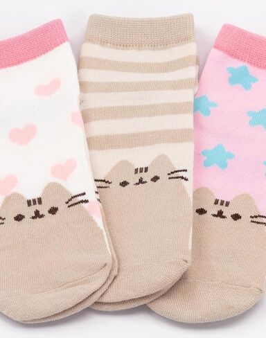جوارب Pusheen 3 قطع للفتيات والأطفال باللون الوردي والرمادي والأزرق بتصميم قطة متحركة in Kuwait
