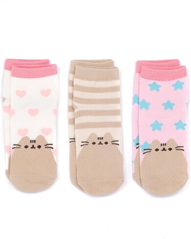 جوارب Pusheen 3 قطع للفتيات والأطفال باللون الوردي والرمادي والأزرق بتصميم قطة متحركة in Kuwait