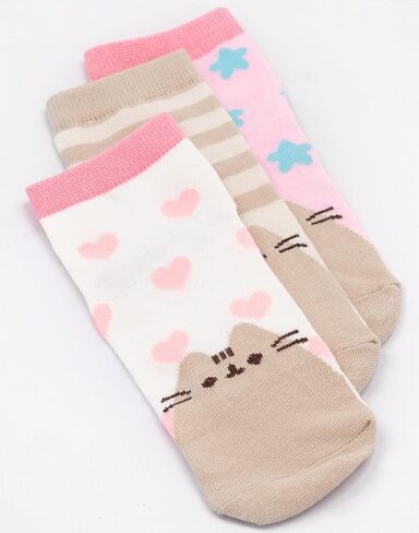 جوارب Pusheen 3 قطع للفتيات والأطفال باللون الوردي والرمادي والأزرق بتصميم قطة متحركة in Kuwait