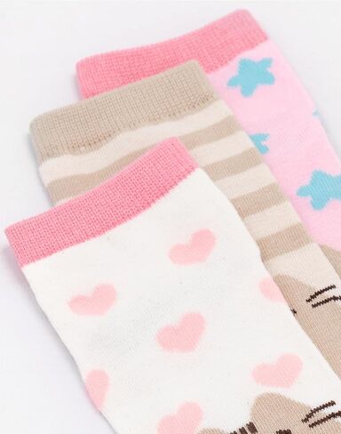 جوارب Pusheen 3 قطع للفتيات والأطفال باللون الوردي والرمادي والأزرق بتصميم قطة متحركة in Kuwait